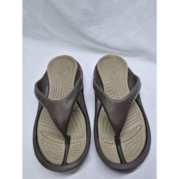 Crocs Unisex Athens Sandal Size 7 Womens / 5 Mens Brown/Beige Thong Flip Flops - Picture 2 of 8